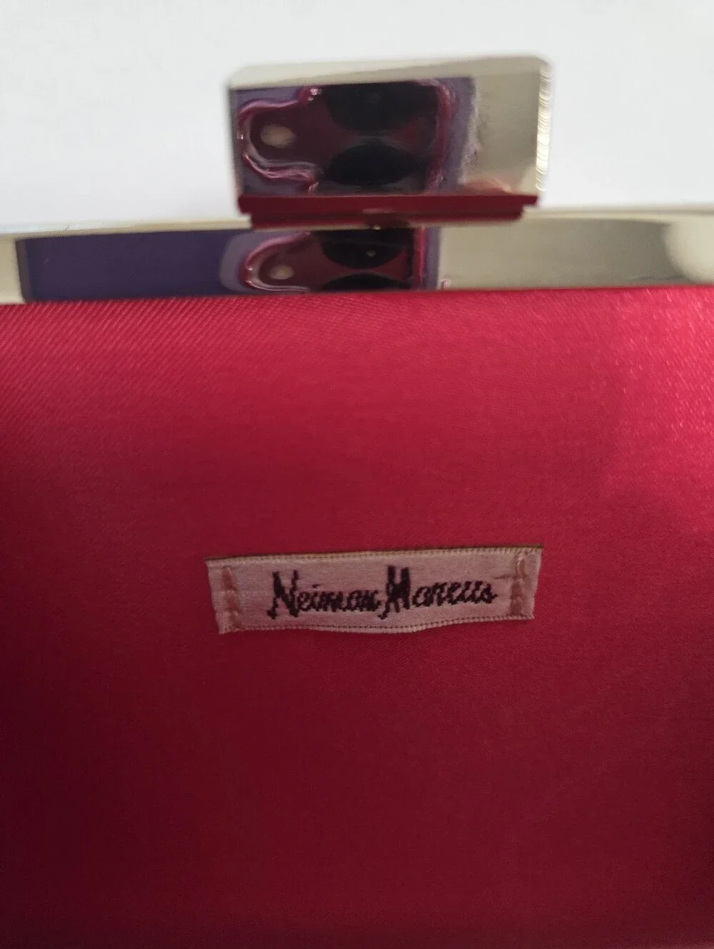 Neiman Marcus Pink White Polka Dot Patent Clutch Purse With Chain Strap